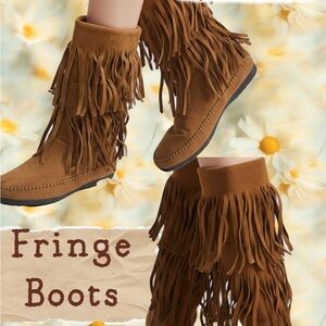 Women's Suede Fringe Moccasin Boots - Tan